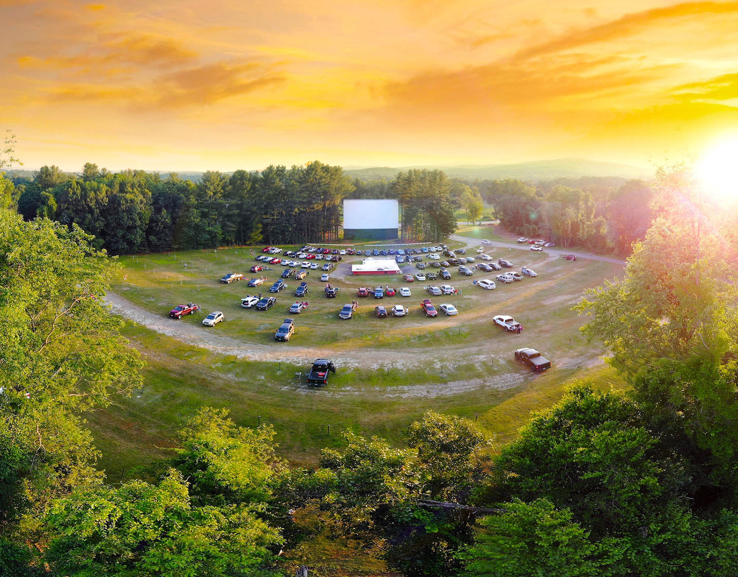 Aerial view of a drive-in theater