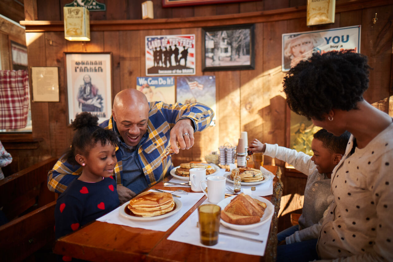 Family eating pancakes